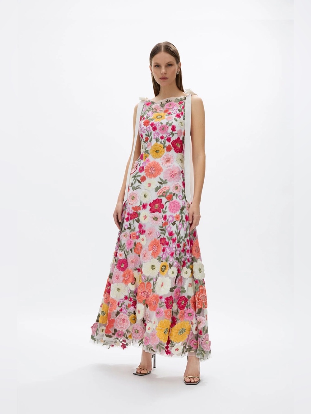 Rachel Gilbert Nya Gown Dress Floral Pink Orange Size 10